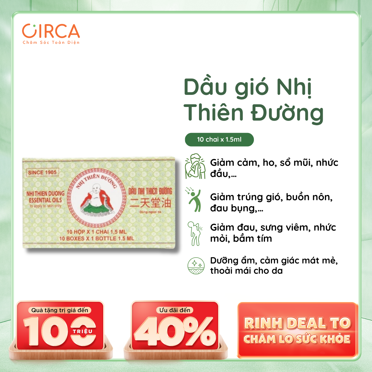 Dầu gió Nhị Thiên Đường chai 1.5ml