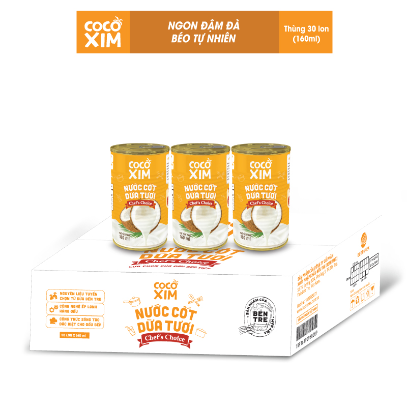 Combo 3 Lon Nước cốt dừa Chef's Choice Cocoxim 160ml/lon - Cơ Hội Dùng Thử Đừng Bỏ Lỡ Nước cốt dừa tươi từ 100% dừa nguyên chất đậm vị thơm béo