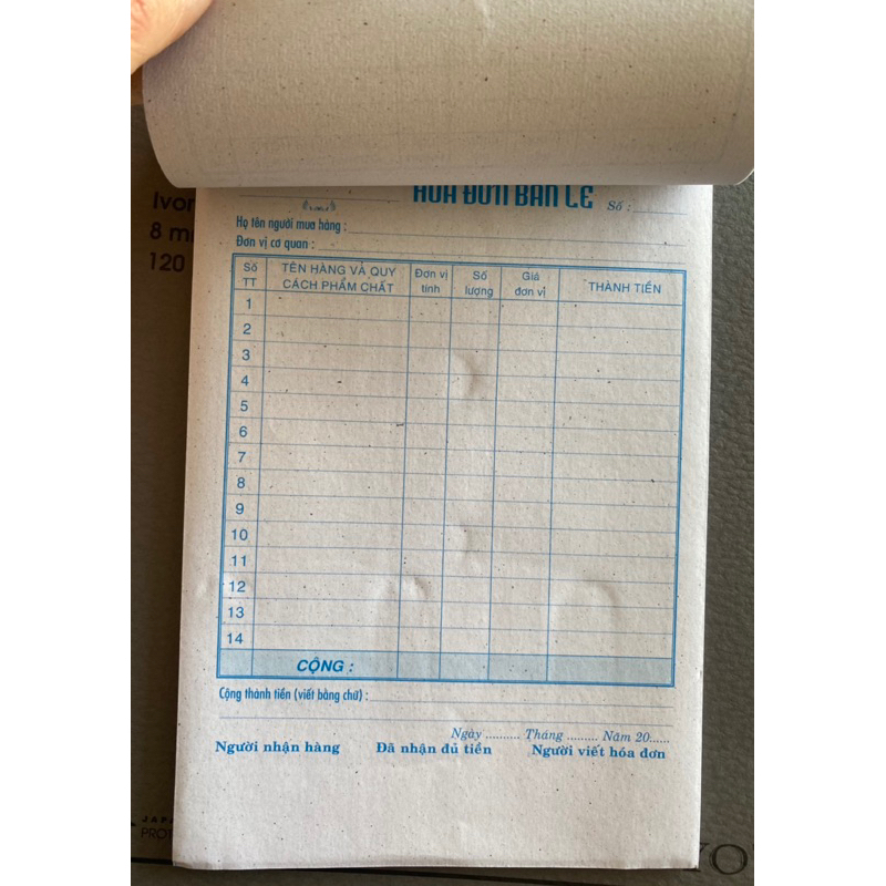 Hóa đơn bán lẻ 1 liên giấy tái sinh (13X19CM)