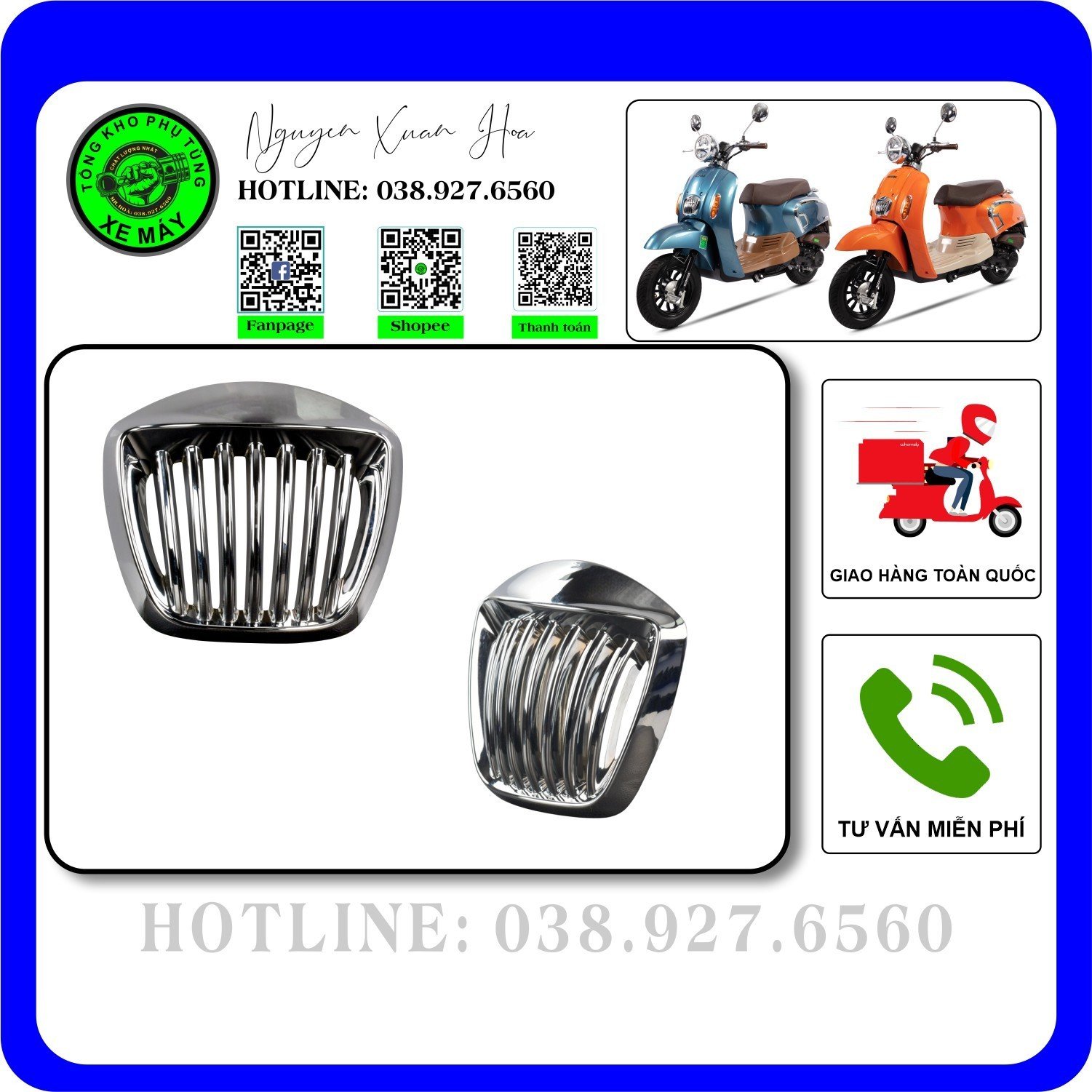Mặt nạ xe ga 50cc HSV3 (Crea 2023) mạ xi ken