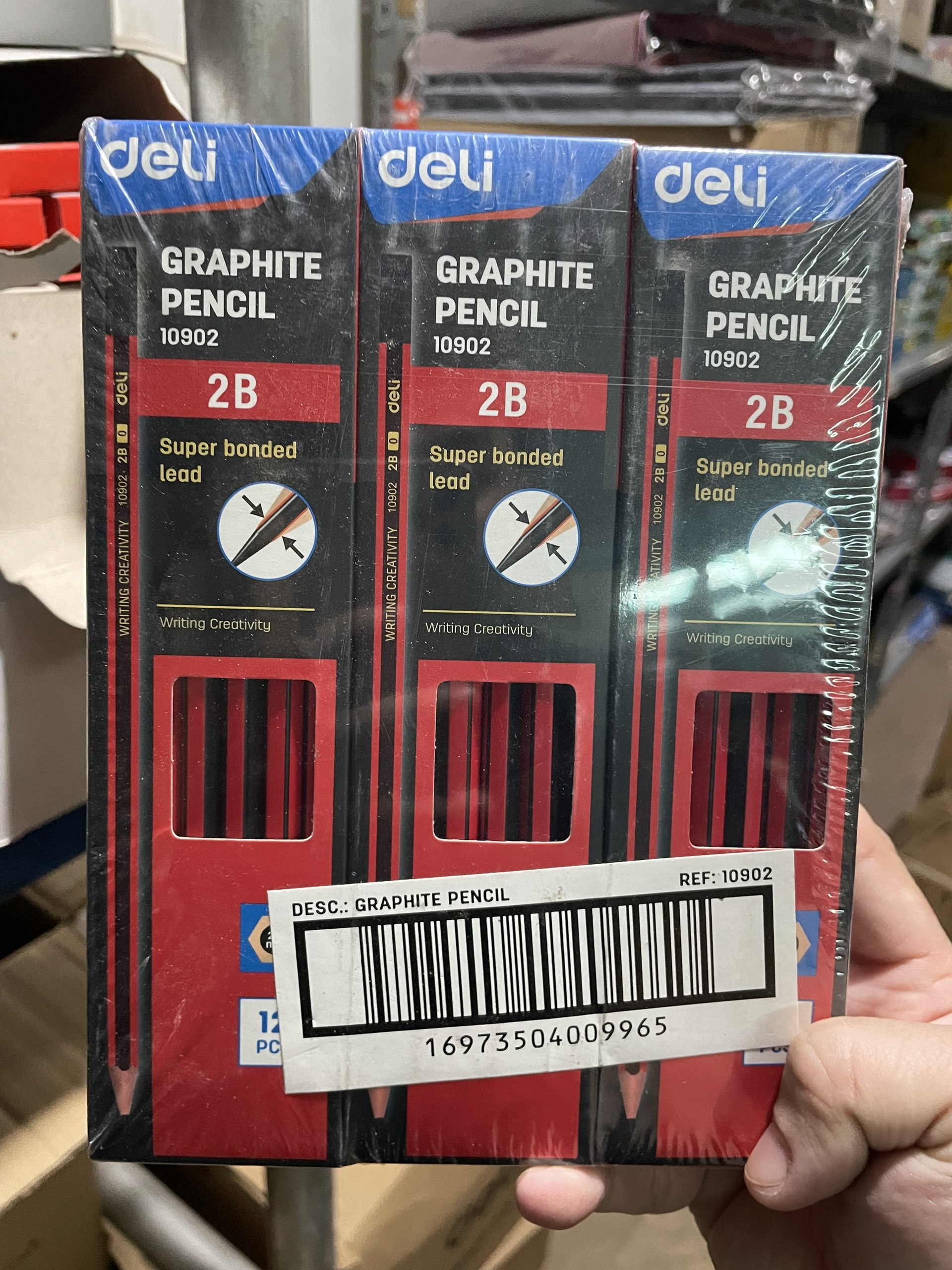 (Hộp 12 Cây) Bút chì lục giác 2B Deli 10902 Có Gôm