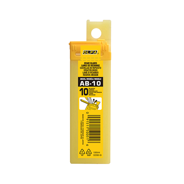 AB-10 (B) | Hộp 10 Lưỡi Dao Bạc Bẻ Lưỡi OLFA 9mm (Tích Hợp Bẻ Lưỡi)