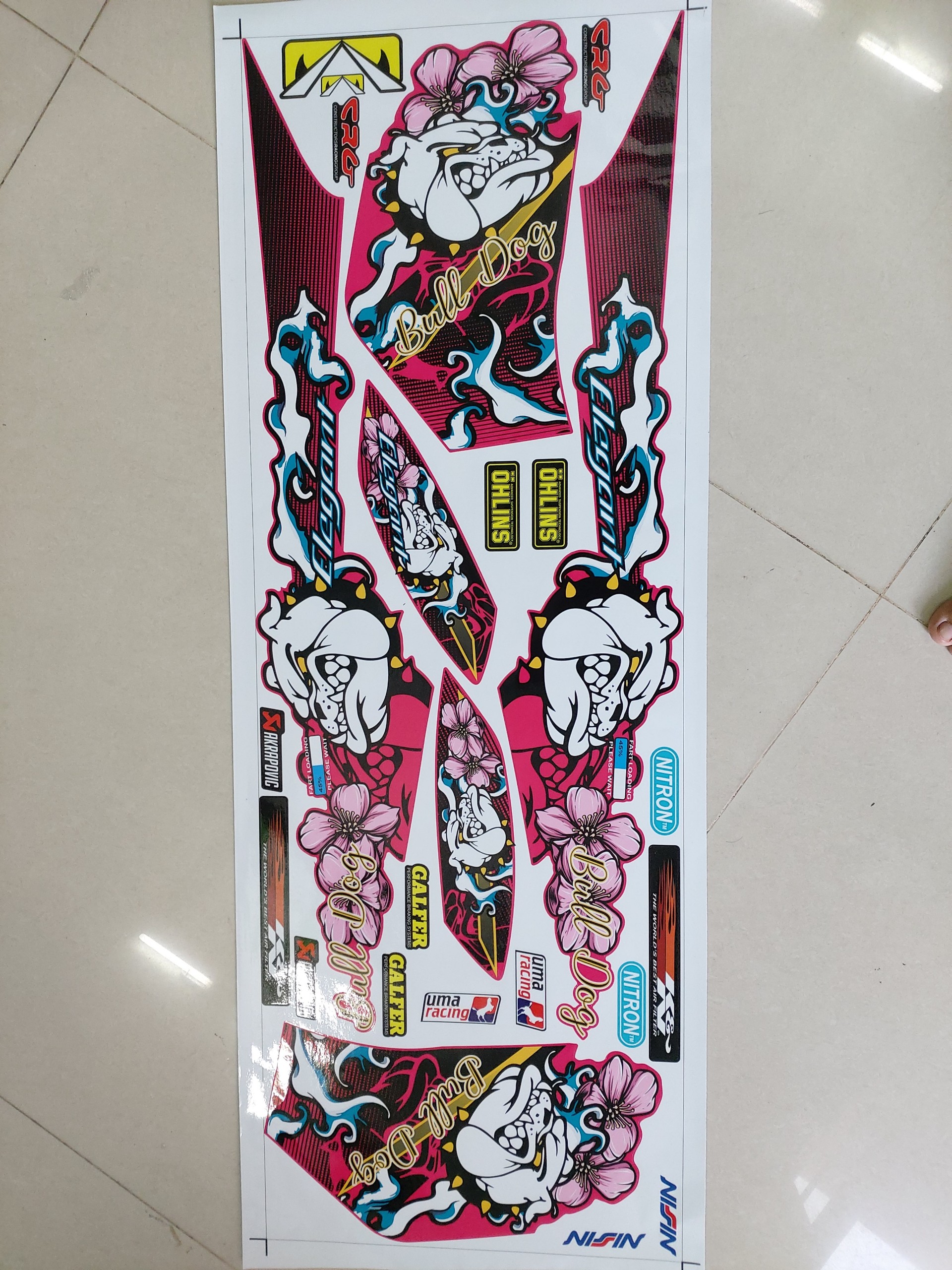 [HCM]Tem xe elegant 50 bull dog dán xe hồng