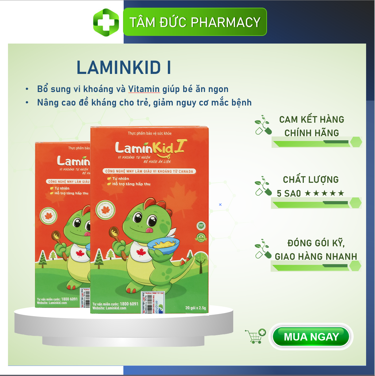 [HCM] COMBO 2 HỘP LAMINKID I (Hộp 20 gói) - Kích thích bé ăn ngon, tiêu hóa tốt, đề kháng khỏe - Lamin Kid