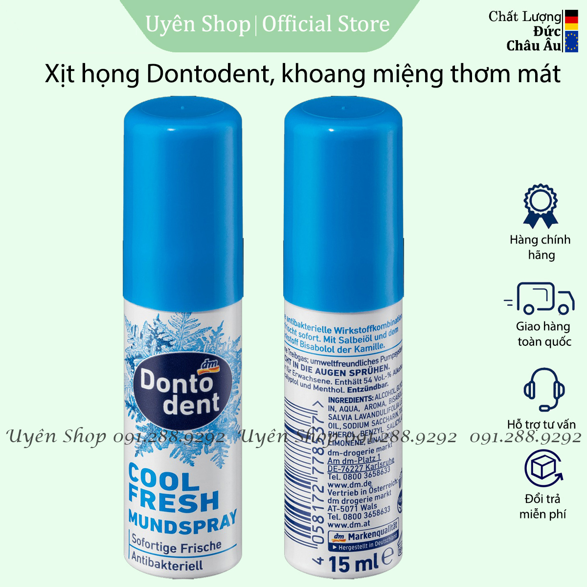 Chai Thơm Miệng Dontodent Cool Fresh HÀNG ĐỨC Ngừa Hôi Miệng, Tiện Lợi, giúp Tự Tin, chai 15ml