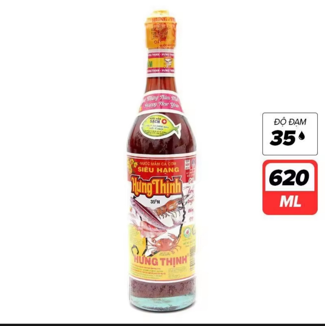 Nước mắm Cá Cơm siêu hạng Hưng Thịnh 35 độ 620ML ( Chai Thủy Tinh ), 40 độ 750ML. Date luôn mới
