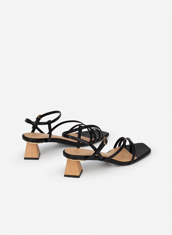 Giày Sandal Gót Phối Vân Gỗ - SDN 0692 - Màu Đen