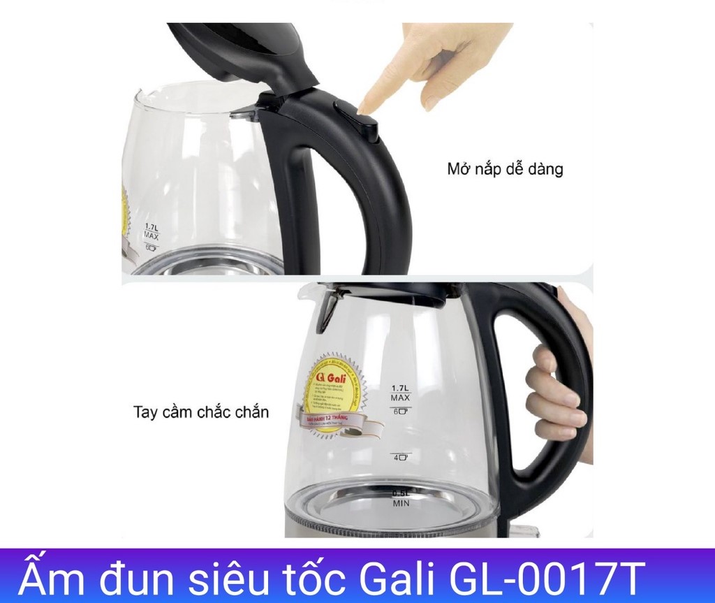 Bình (Ấm) đun siêu tốc GALI GL-0017T THỦY TINH 1850W 1.7L