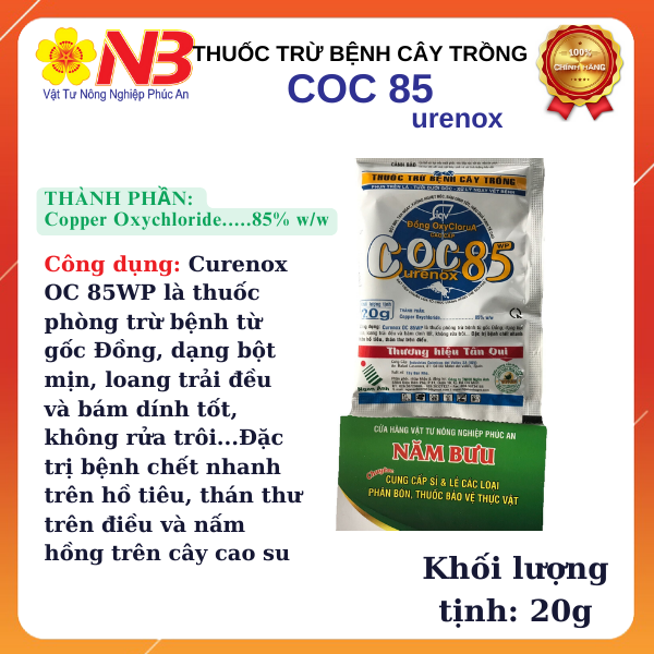 Combo 10 goi Thuốc trừ bệnh Curenox Coc 85 WP 20gr (Copper Oxychloride 85% w/w)- VTNN Năm Bưu