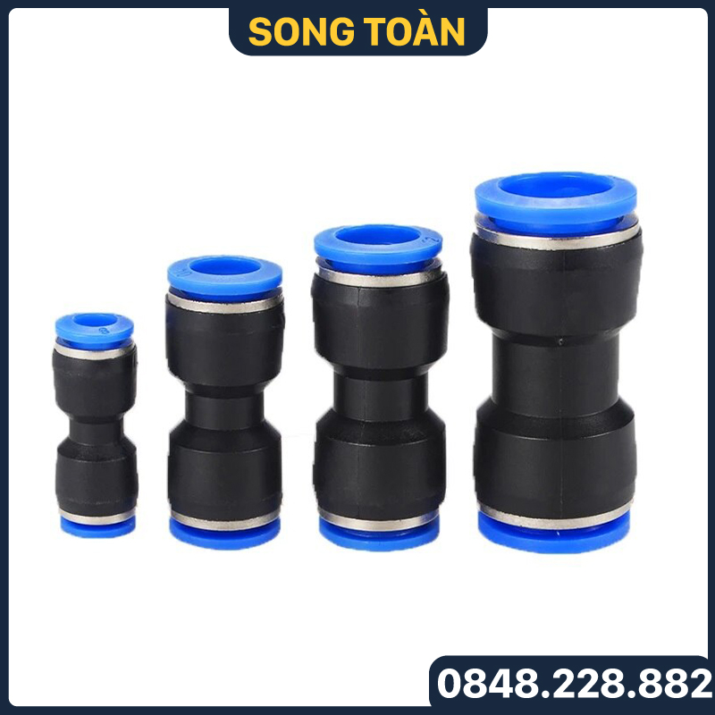 Nối nhanh cắm ống, nối thẳng hai đầu cắm ống apu khí nén phun sương phi 4 6 8 10 12mm