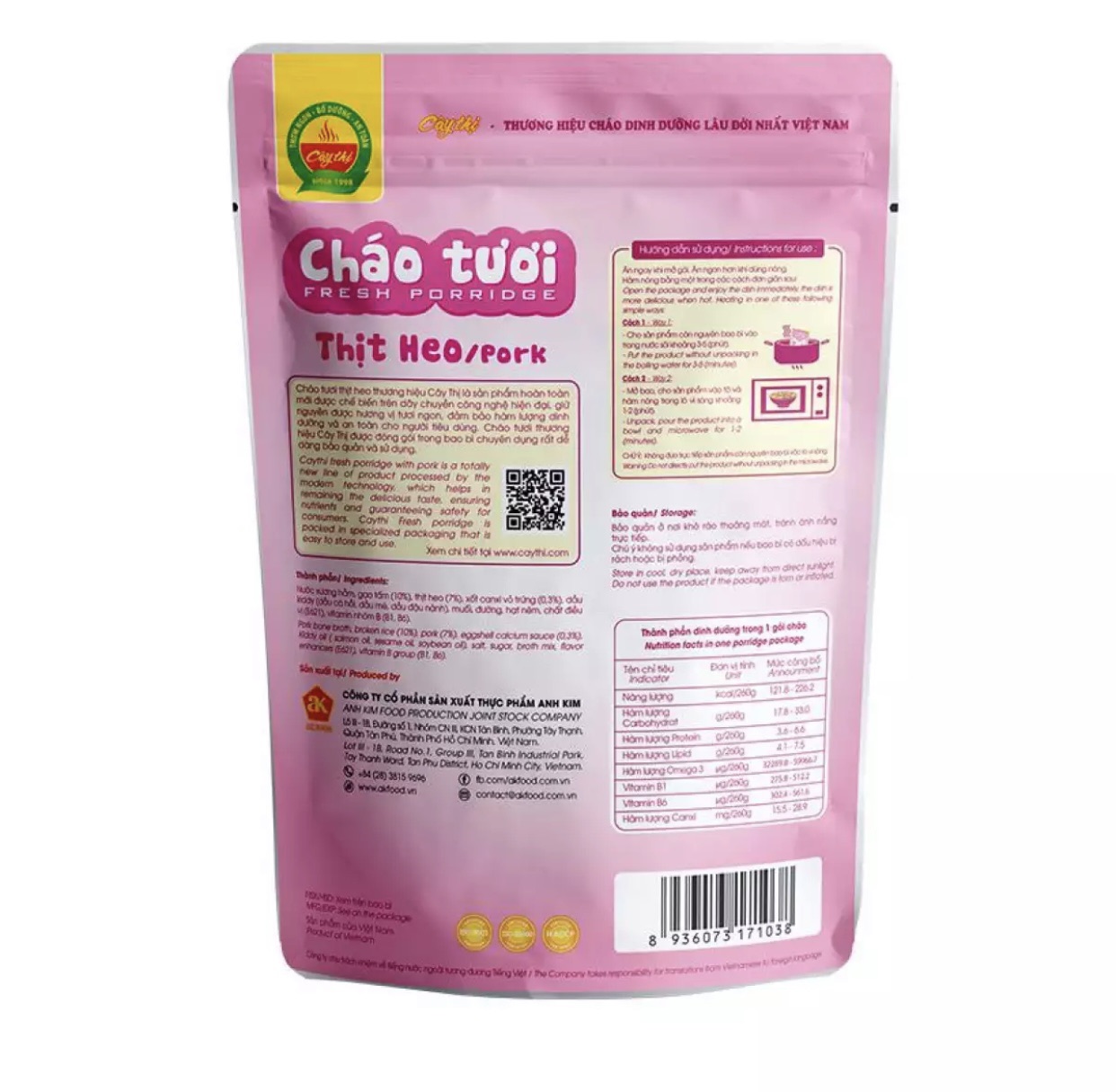 Cháo tươi Thịt heo - Mở gói ăn ngay