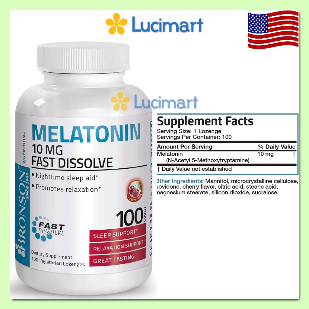 Viên ngậm giúp ngủ ngon Bronson Melatonin 10mg/ 12mg hũ 100 viên/ 360 viên