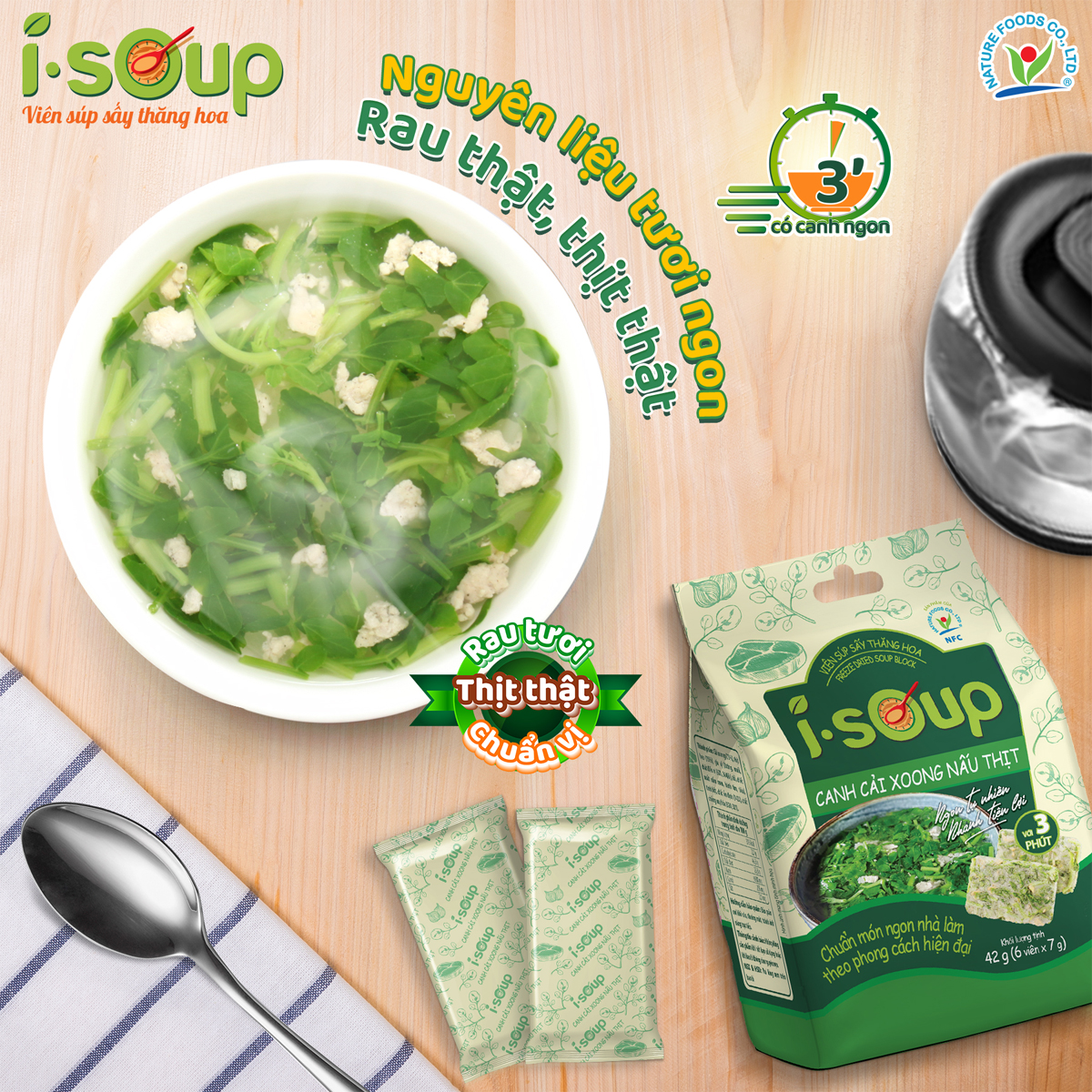 CANH CẢI XOONG NẤU THỊT WATERCRESS SOUP WITH PORK ISOUP 42 GRAM