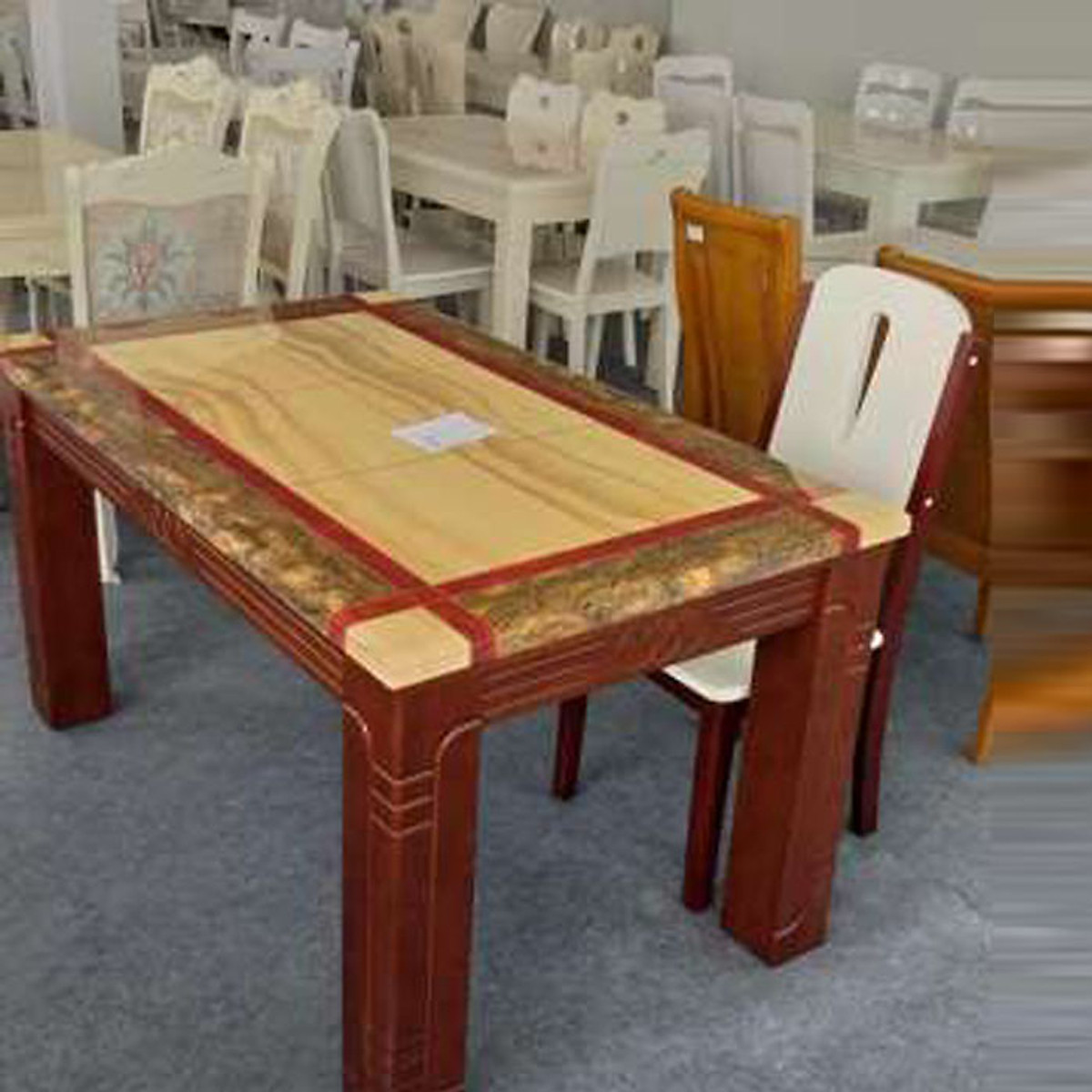 Bộ Bàn ăn gỗ sồi mặt đá Granite 1m4, bộ bàn ăn