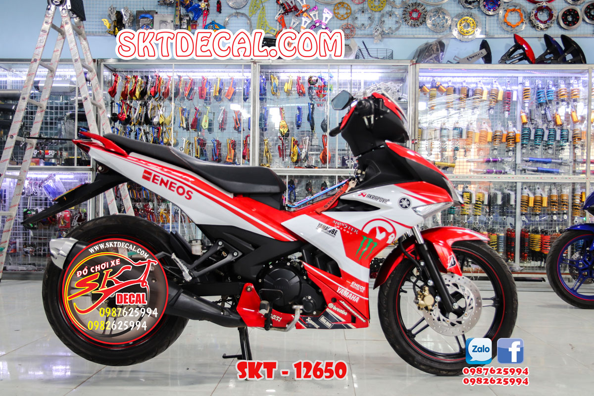 tem trùm exciter 150 trắng đỏ eneos