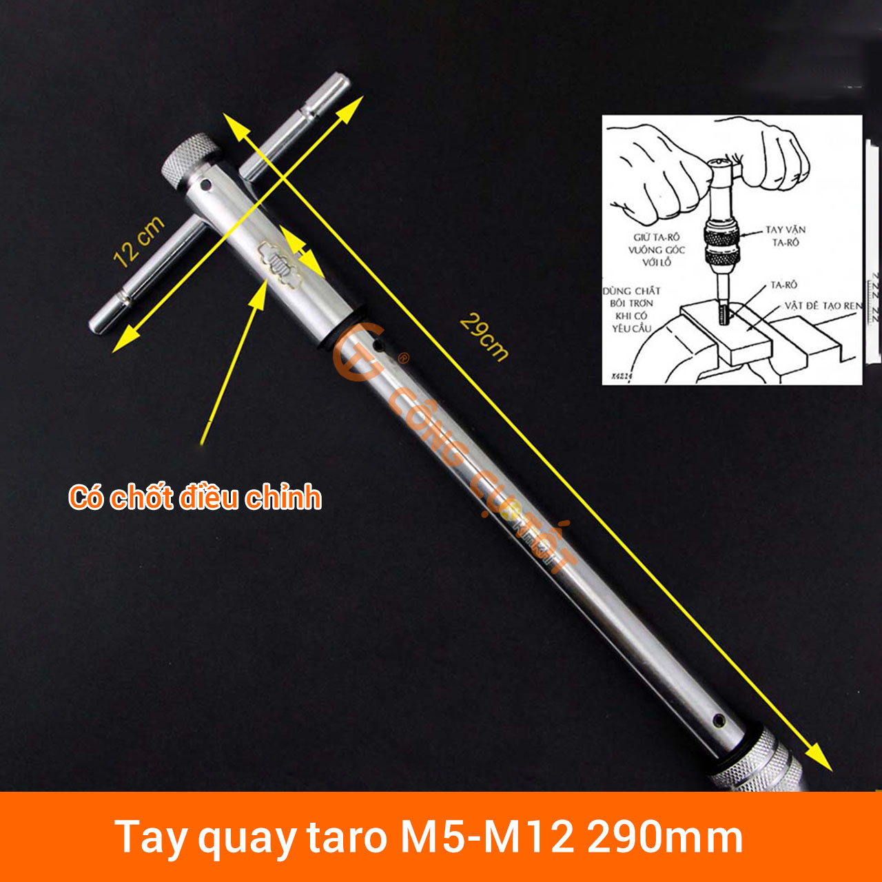 Tay quay taro dài 290mm tự động hai chiều thuận nghịch M5-M12