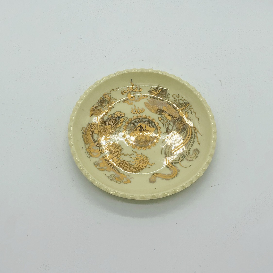 Đĩa đựng trầu cau men vàng kim long phụng - Hàng loại 1 - Chợ Sứ Bát Tràng