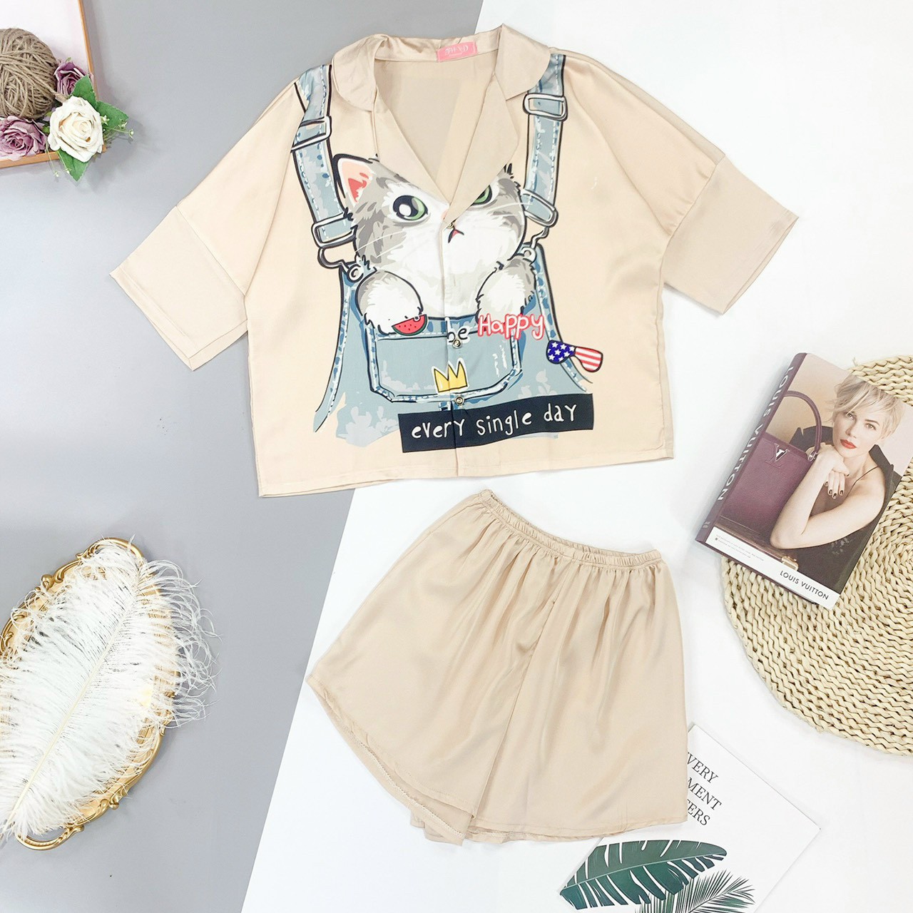 BỘ ĐỒ NGỦ PYJAMA ĐÙI DƠI 3D LỤA SATIN SIÊU HOT (NHIỀU MẪU)