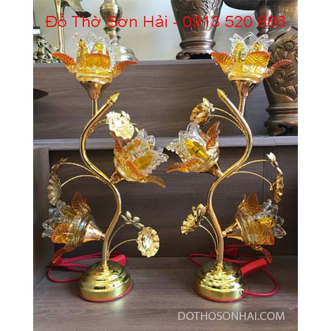 (Hàng Loại 1) ĐÈN THỜ HOA SEN THUỶ TINH 40cm -50cm ( 1 Đôi)