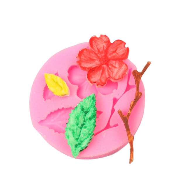 Khuôn silicon 3D hoa đào và cành củi