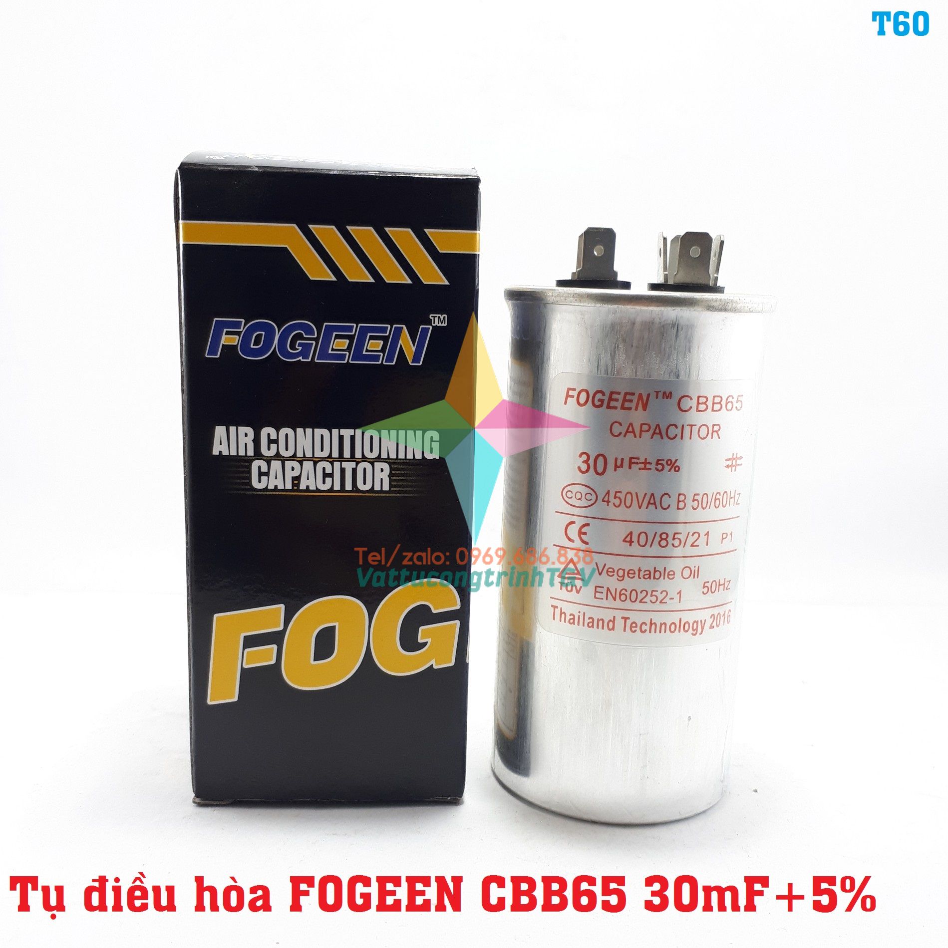 Tụ điều hòa 2 chân fogeen cbb65 30uf+5%
