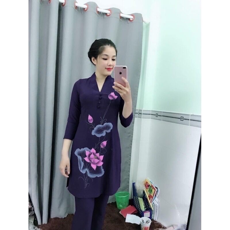 Đồ Lam Đi Chùa Kết Tân Vẽ Bụi Sen