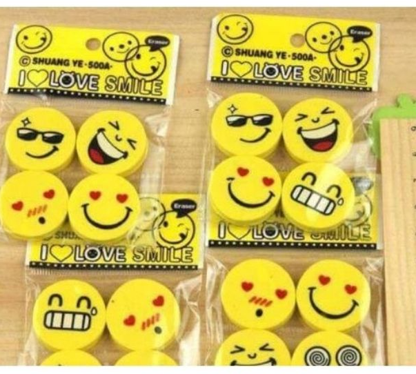 Vỉ 4 gôm tẩy bút chì hình mặt cười