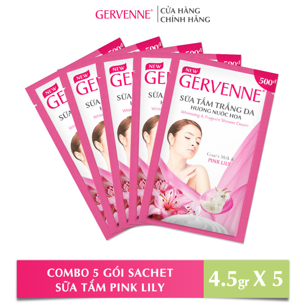 GIFT Combo 5 Gói Sachet Gervenne Sữa Tắm Trắng Da Hương Nước Hoa Pink Lily 4.5G/gói