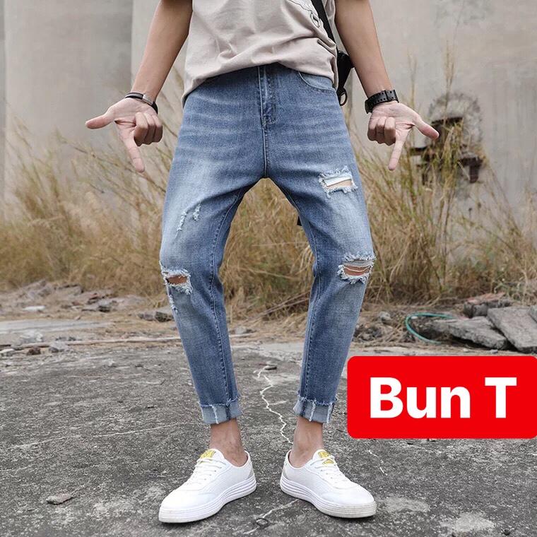 QUẦN JEAN NAM CHẤT BÒ XANH RÁCH CHẤT BOY QUẢNG CHÂU TT-2606 TRANG BUN FASHION
