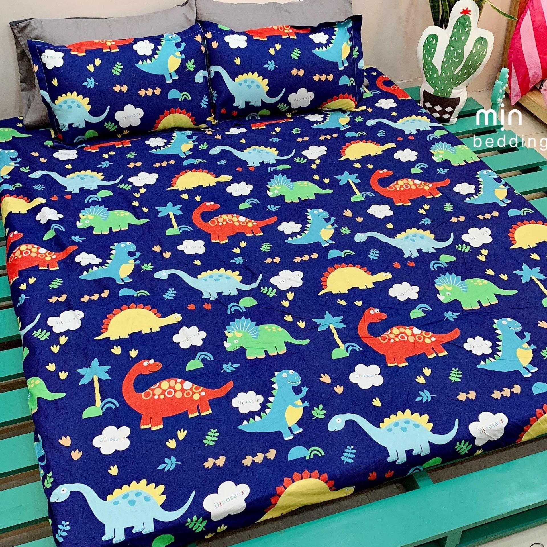Bộ ga gối cotton Việt Khủng long đáng yêu.