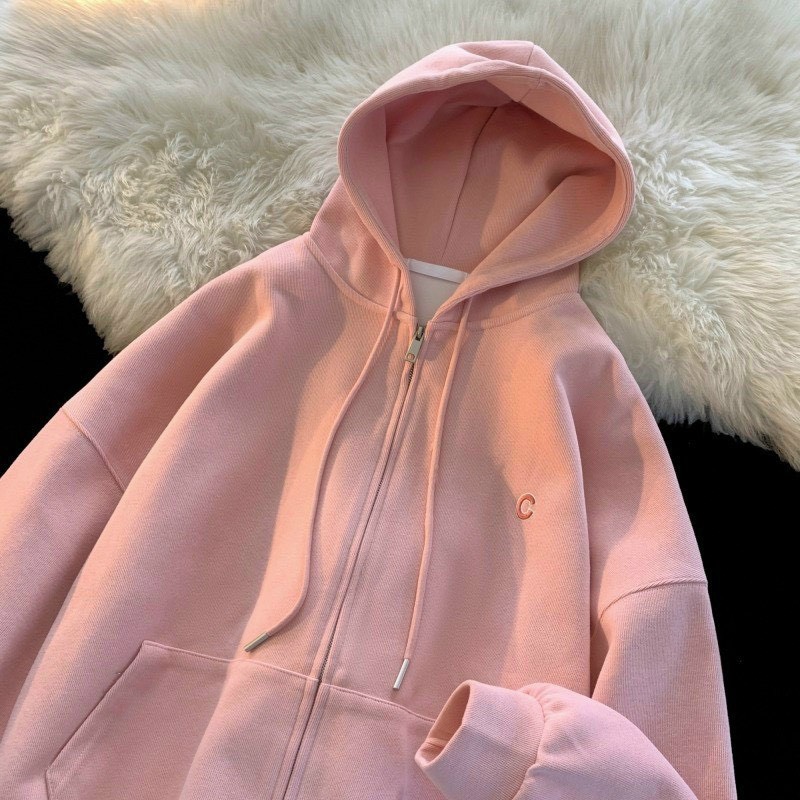 Áo khoác hoodie zip dây kéo chữ C vải nỉ lót bông form rộng unisex nam nữ Ulzzang chất dày dặn giá tốt - TP88