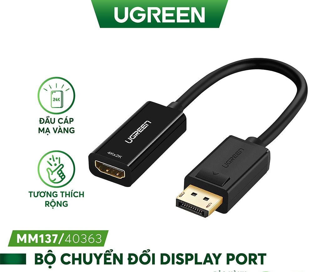Cáp chuyển đổi Displayport to HDMI hỗ trợ 4Kx2K  Ugreen 40363 cao cấp