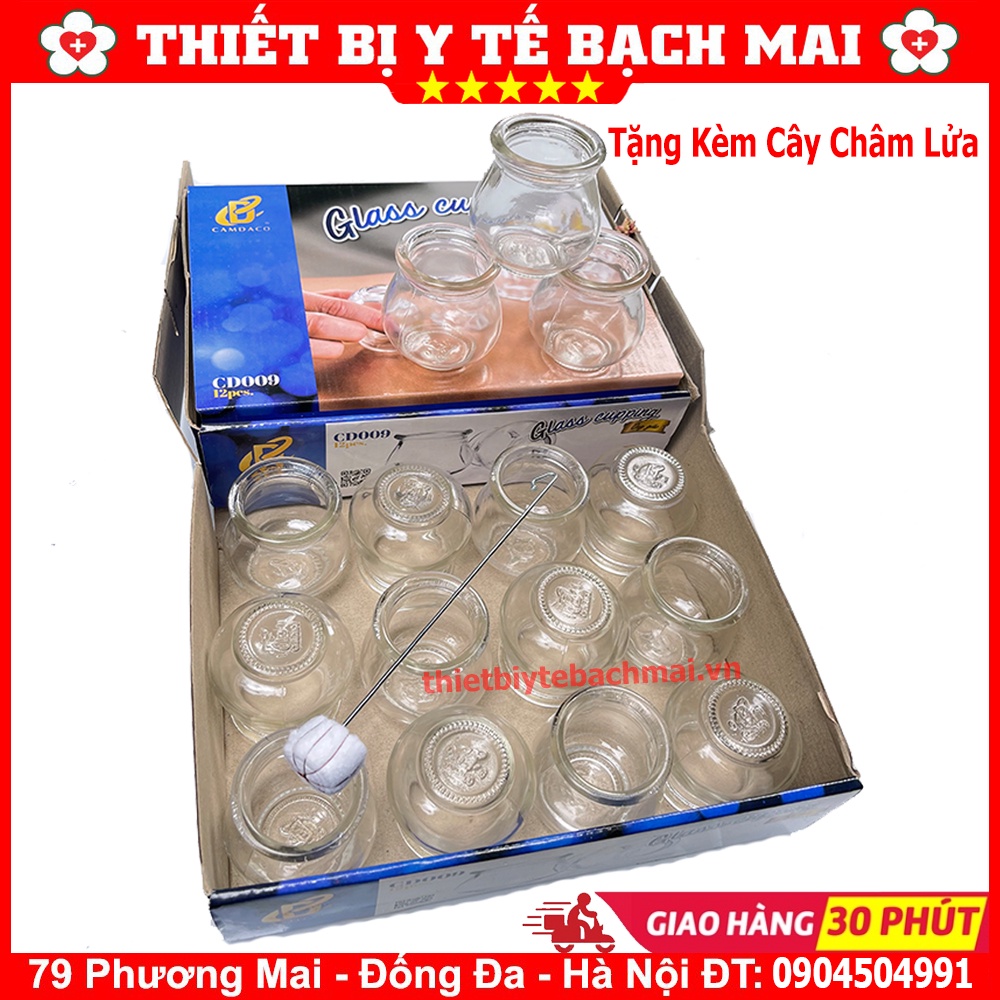 Đủ Bộ 12 Ống Giác Hơi Thủy Tinh + Kèm Cây Châm Lửa