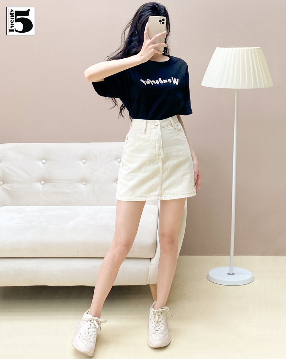 Chân váy kaki Twenty.five dáng ngắn,không lót,may túi,dáng chữ A 4582 chọn size phù hợp
