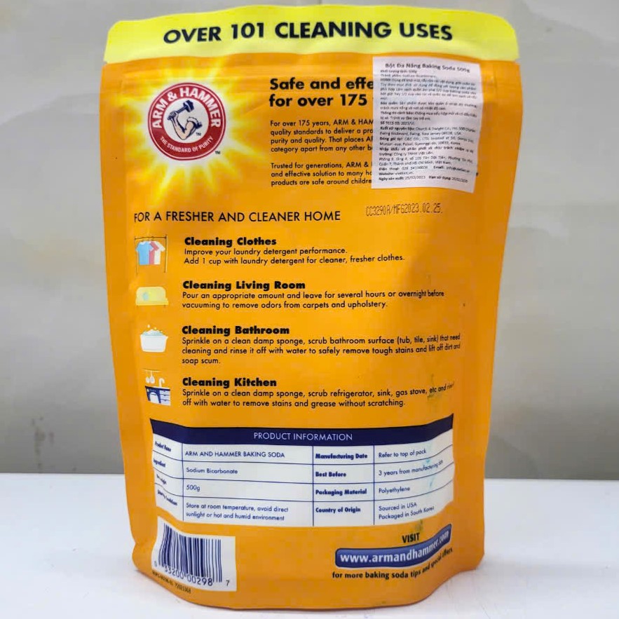 TÚI LỚN 500g --- MUỐI NỔI (phụ gia thực phẩm) [USA] ARM & HAMMER Pure Baking Soda