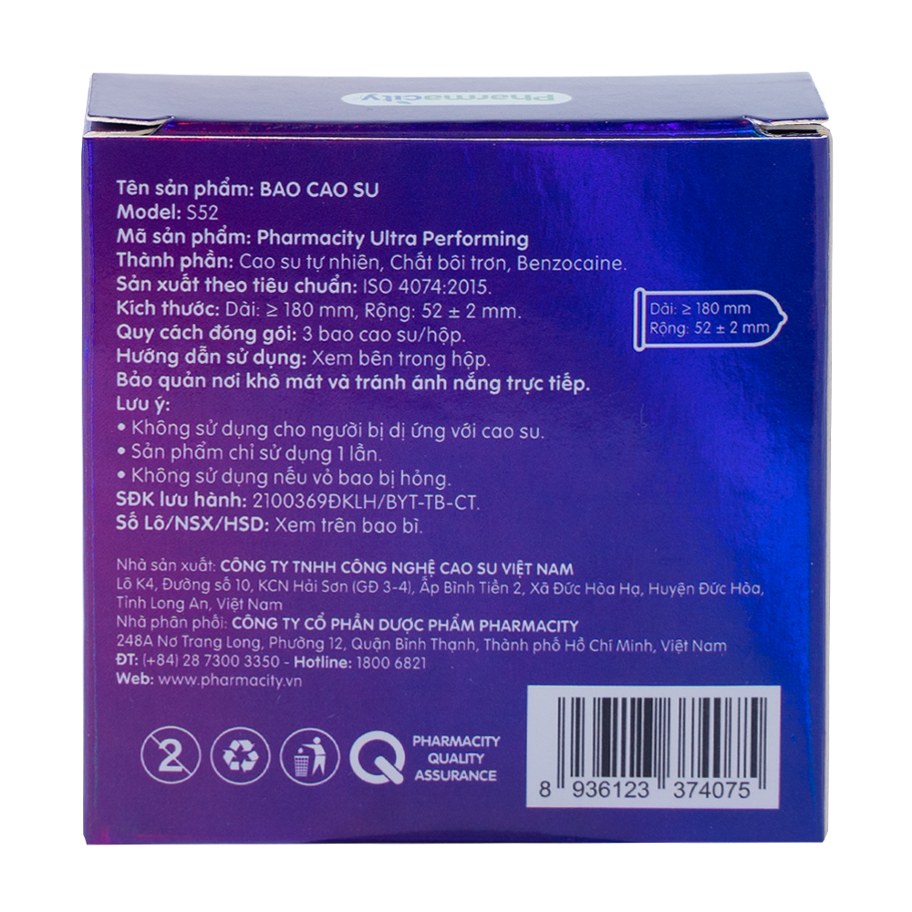 Bao cao su Pharmacity Ultra Performing (Hộp 3 cái)