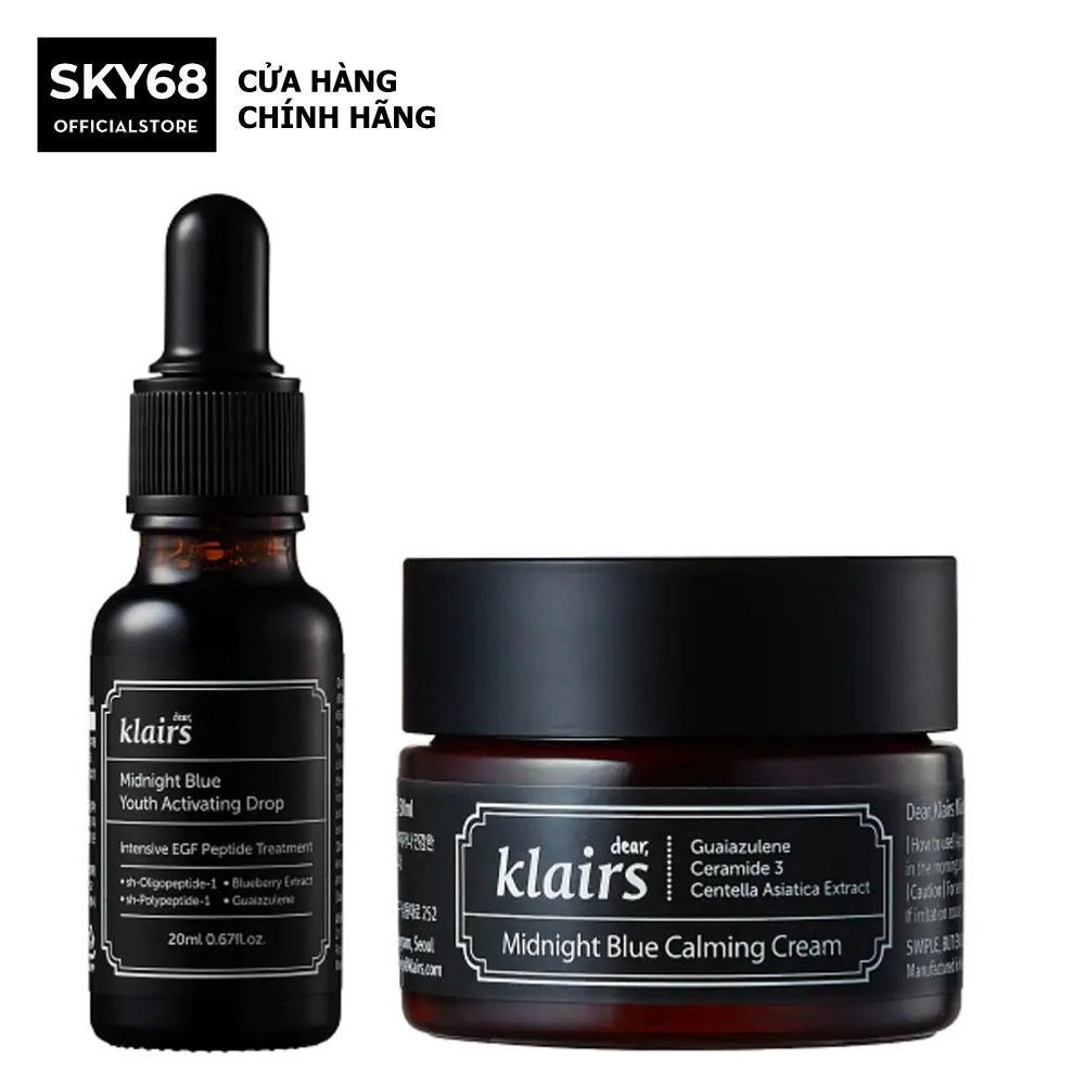 Combo Tinh Chất + Kem Dưỡng Ẩm, Làm Dịu Và Phục Hồi Da Ban Đêm Dear, Klairs Midnight Blue ( SR 20ml , Kem 30ml )