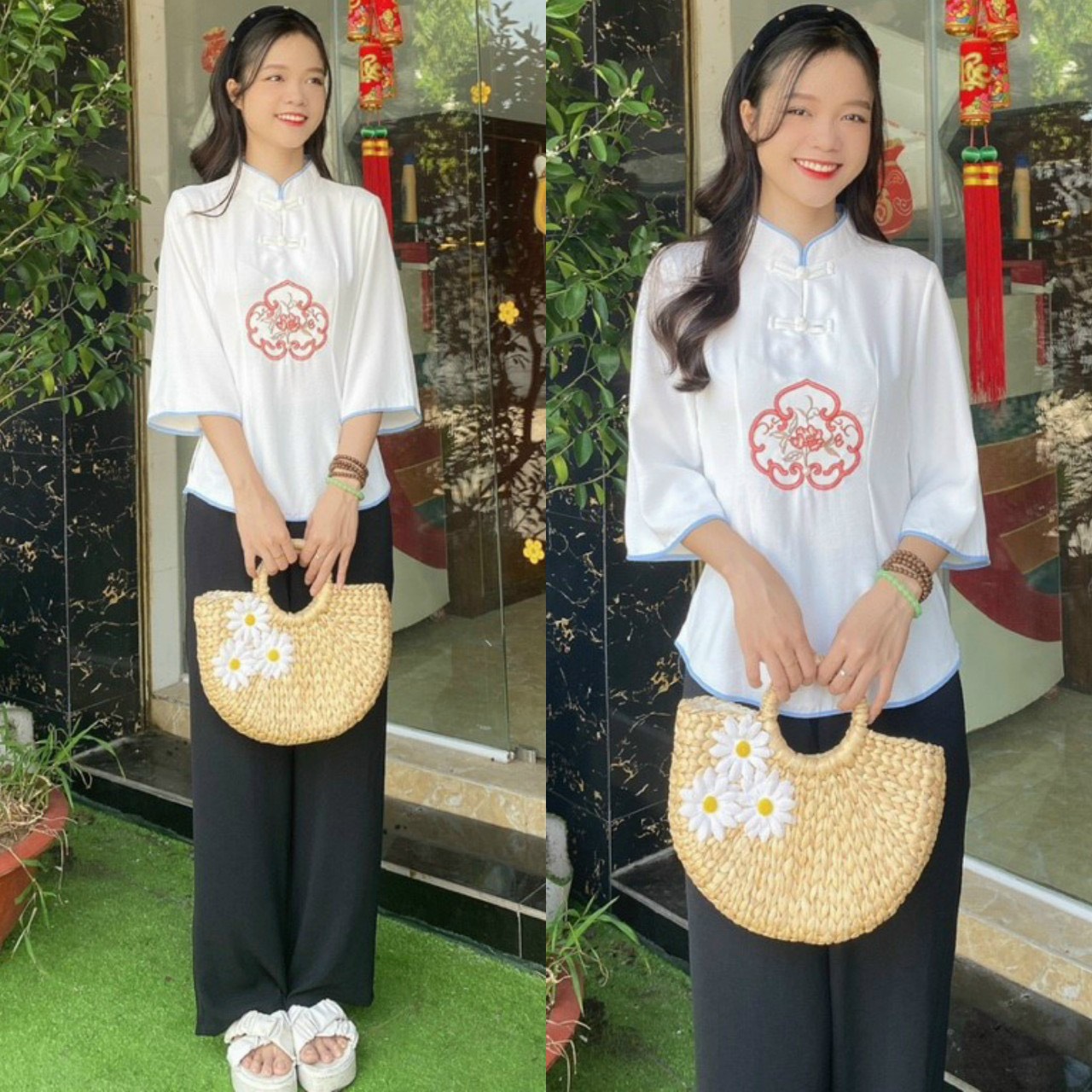 Đồ lam đi chùa # bộ ngọc bội gân xốp # quần áo nữ