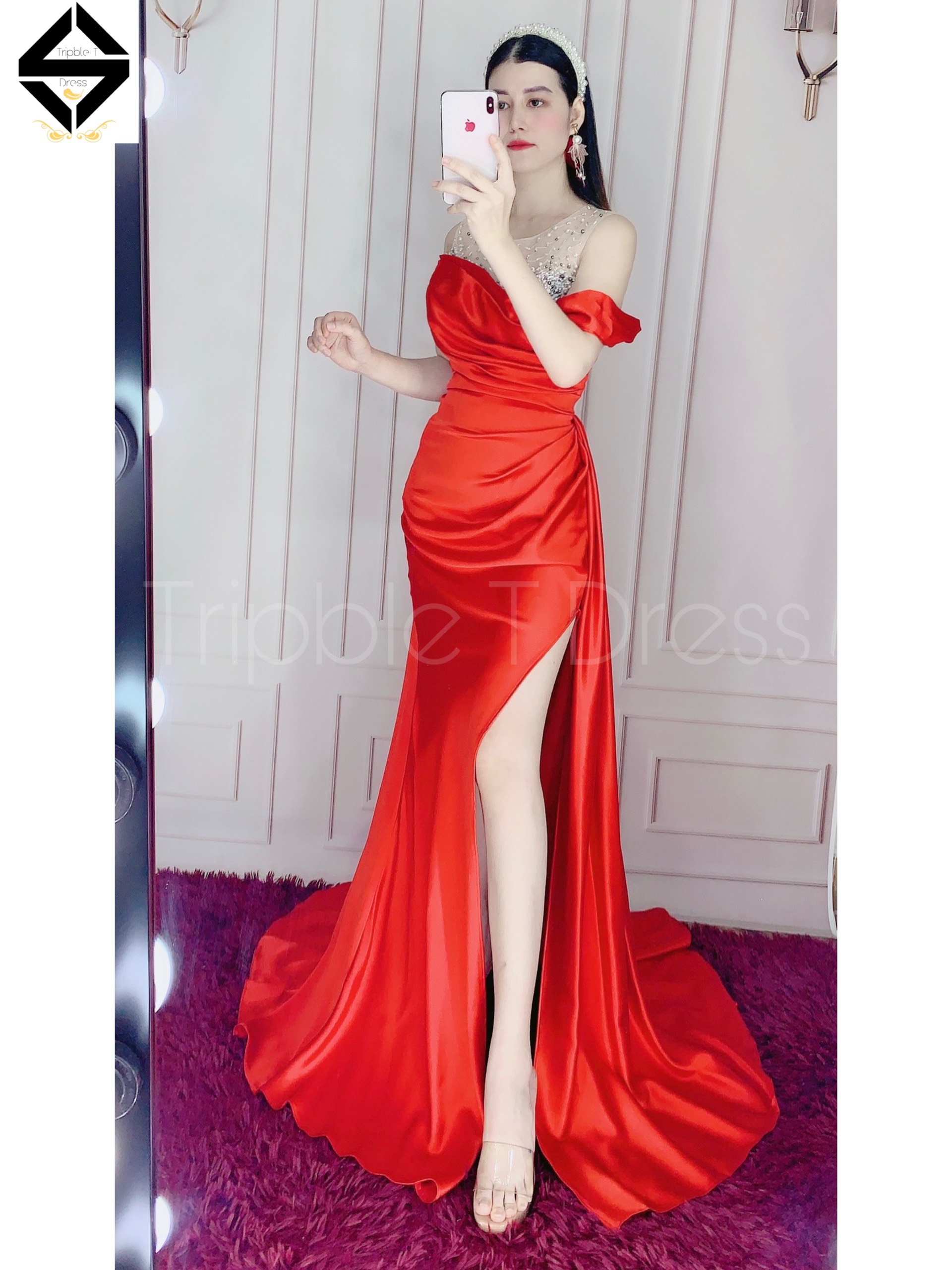 Đầm maxi body dạ hội kim sa tà dài xẻ đùi tripble t dress - size s/m/l - ms142y