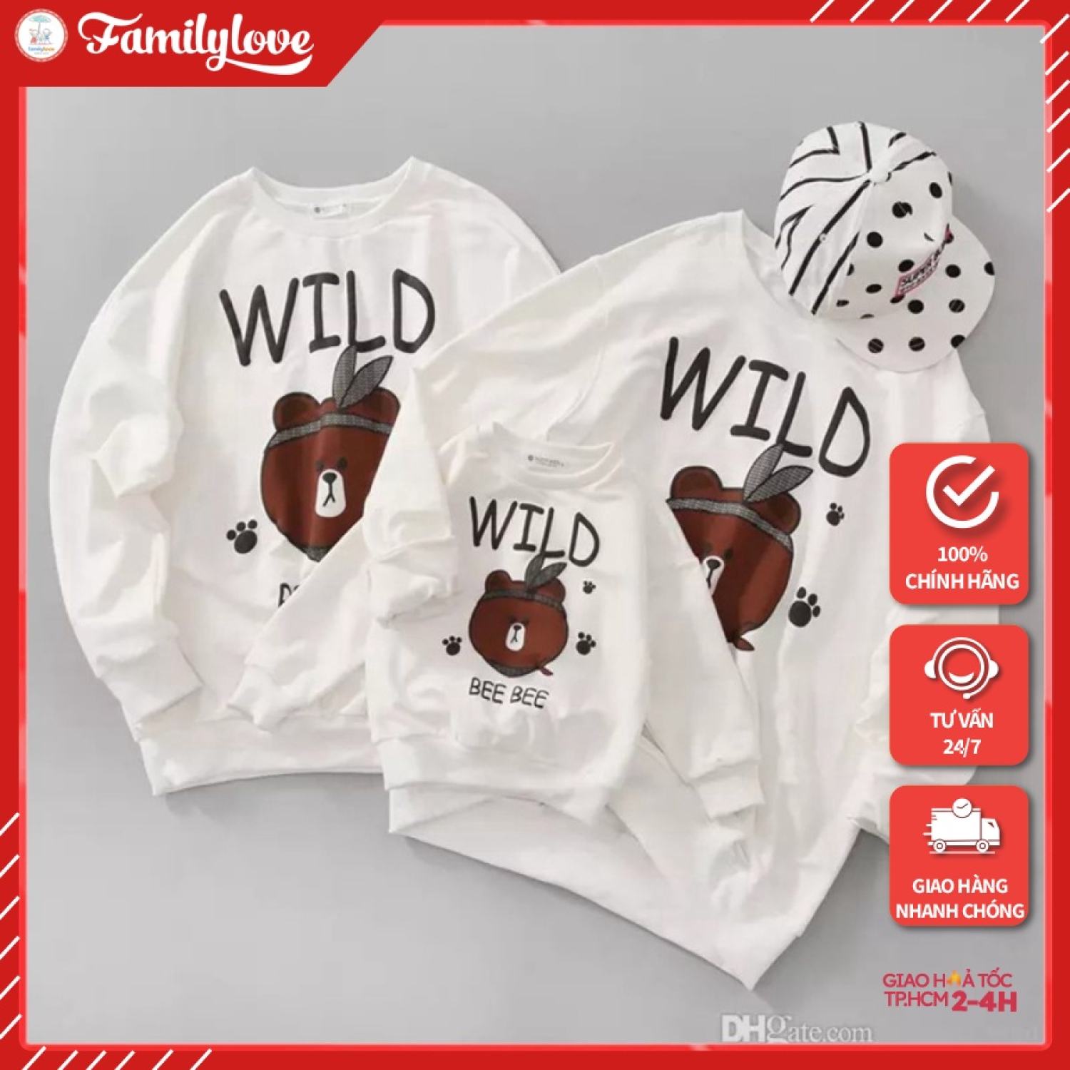 Áo Sweater Gia Đình Familylove - Áo Sweater thu đông gia đình họa tiết gấᴜ nâu WILD Chất Liệu Nỉ Da Cá Cao Cấp