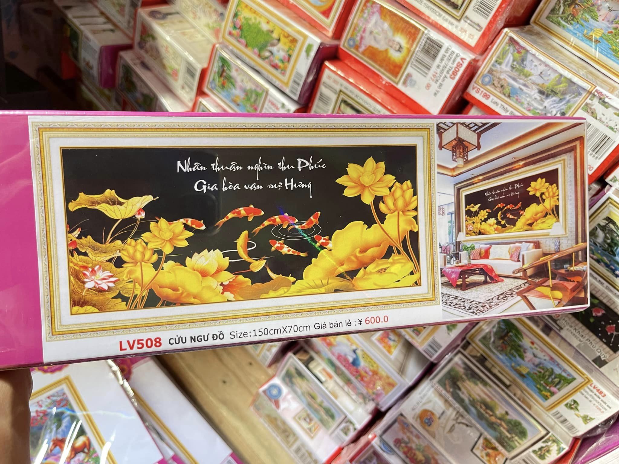 Tranh đính đá Cá Chép Hoa Sen - tranh chưa đính đá