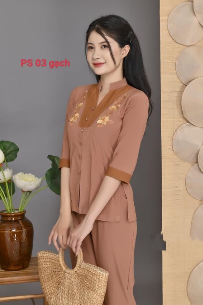 đồ lam đi chùa - mẫu lảnh tụ phối thun ( vãi Thun co giãn )