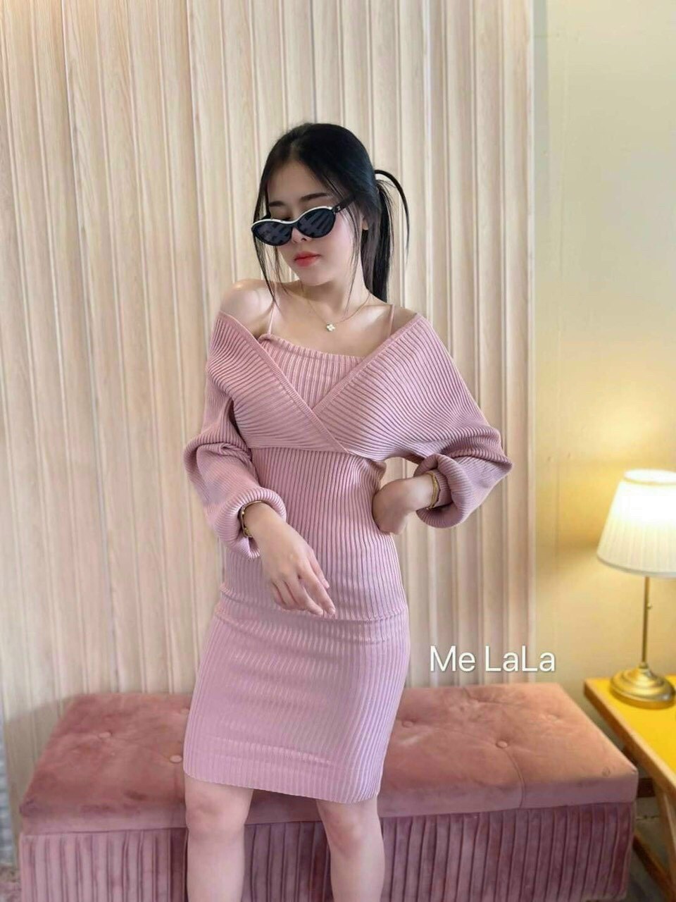Đầm ôm body phối cánh dơi - Chất Thun gân co giãn đẹp - Freesize