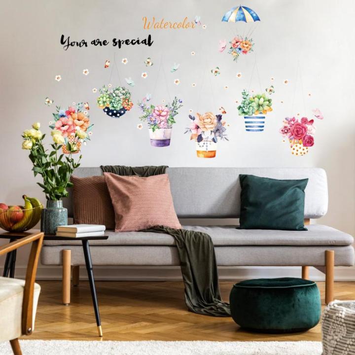 Decal dán tường giỏ hoa nhiều màu SK9325 - Decal dán tường cây xanh ,Decal dán tường hoa lá