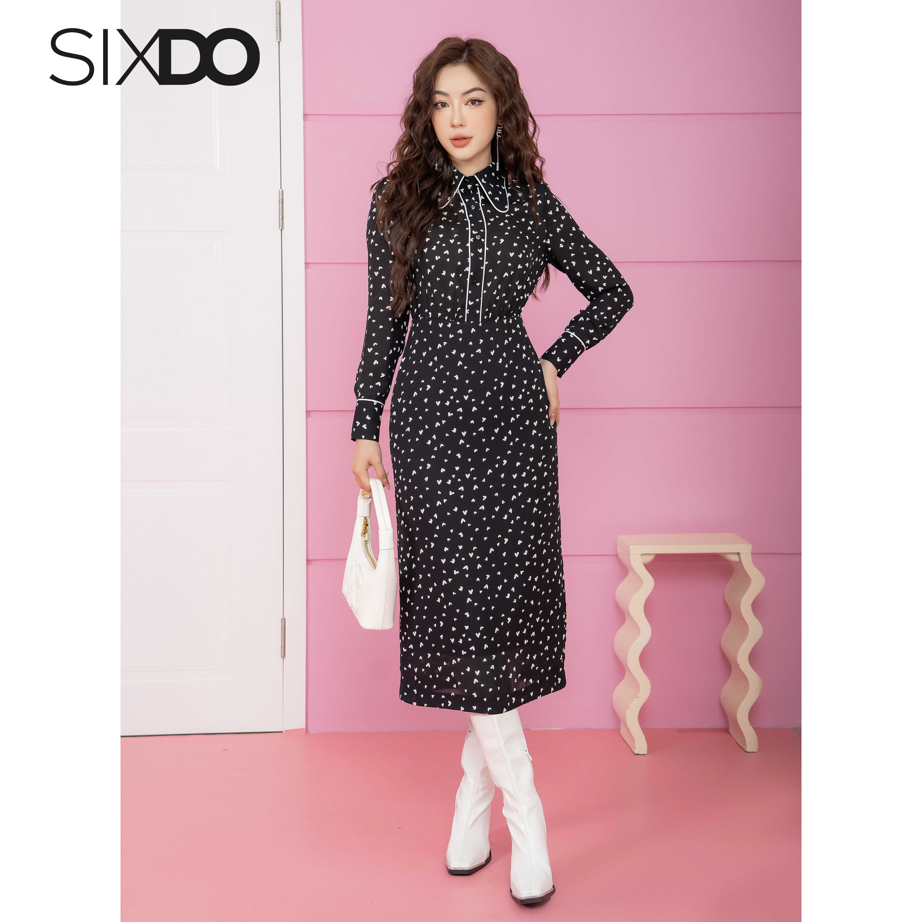 Đầm chiffon họa tiết tim SIXDO (Midi Chiffon Dress)