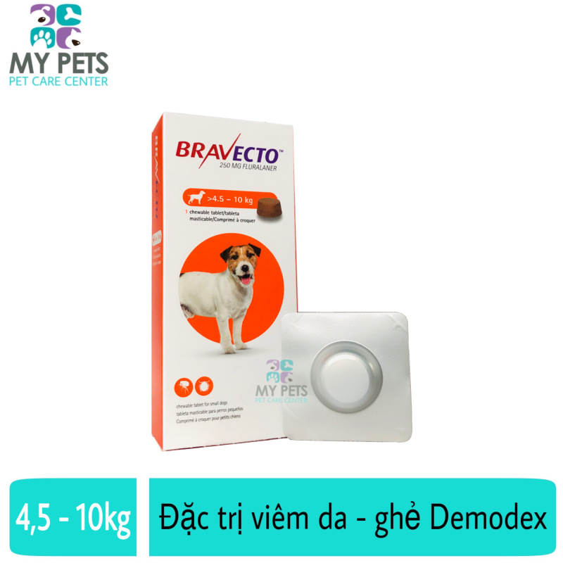 Thuốc trị ve, bọ chét, viêm da, ghẻ máu demodex cho chó - Bravecto 4,5 - 10kg