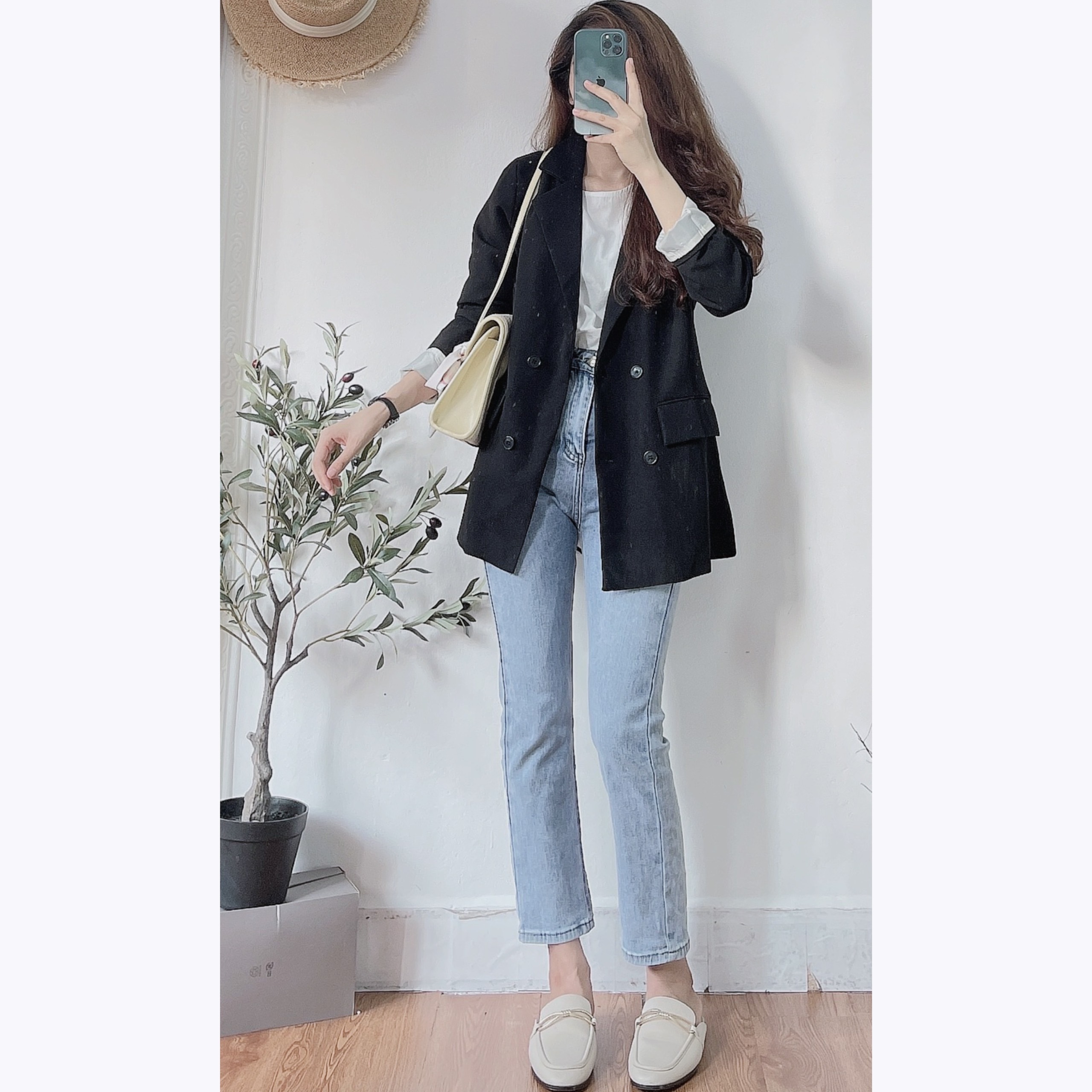 Áo Blazer 2 Lớp Túi Nắp Hàn Quốc