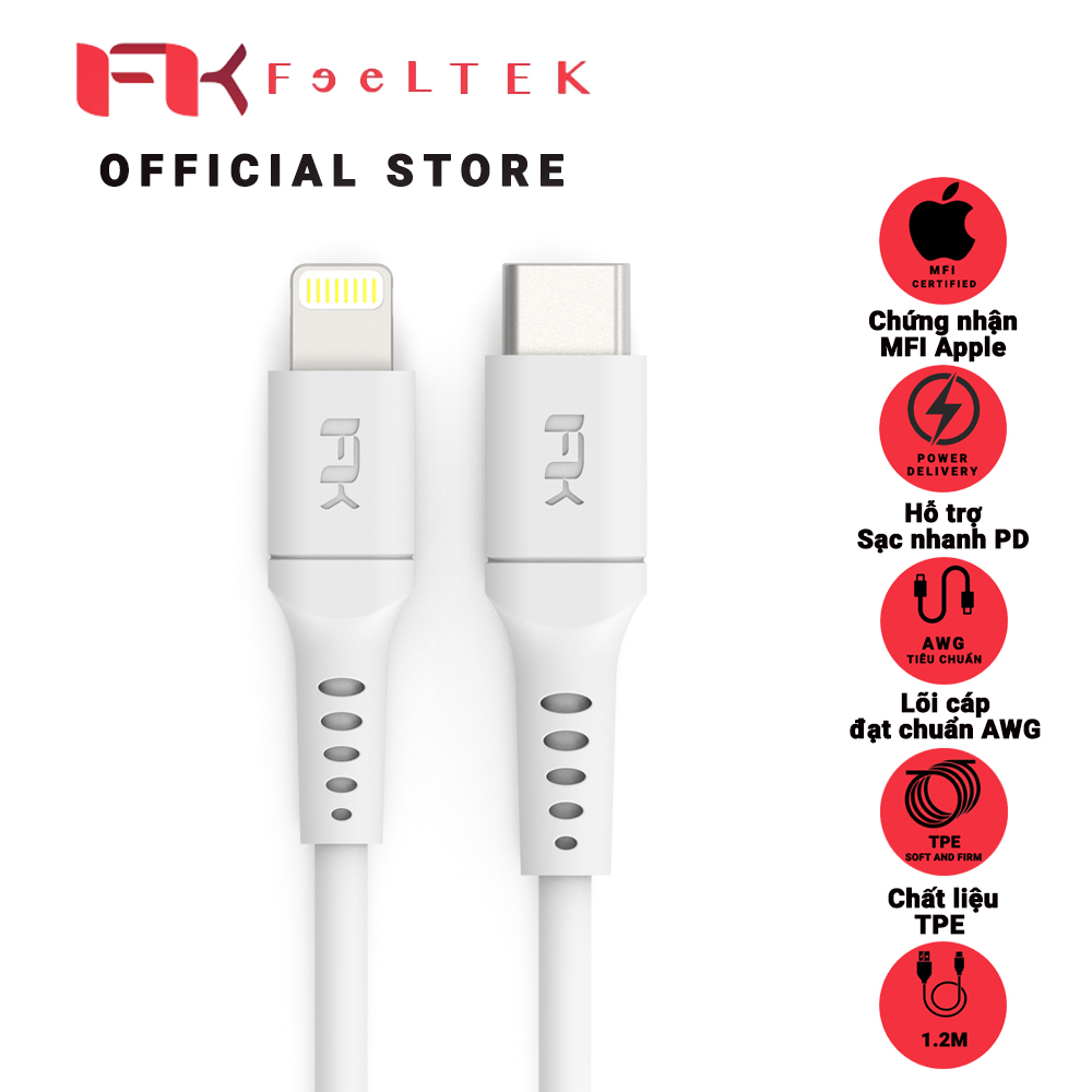 Cáp sạc USB-C to Lightning Cable Feeltek - Màu trắng