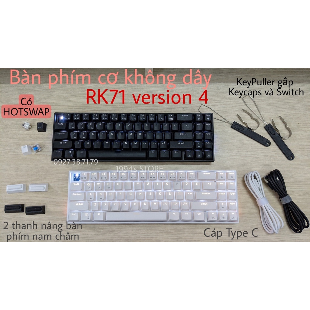 ◈☒  ►  Bàn phím cơ không dây RK71 Version 4 HOTSWAP - Bluetooth 5.1 - Wireless 2.4Ghz - Phần mềm Custom bàn phím và Led RGB