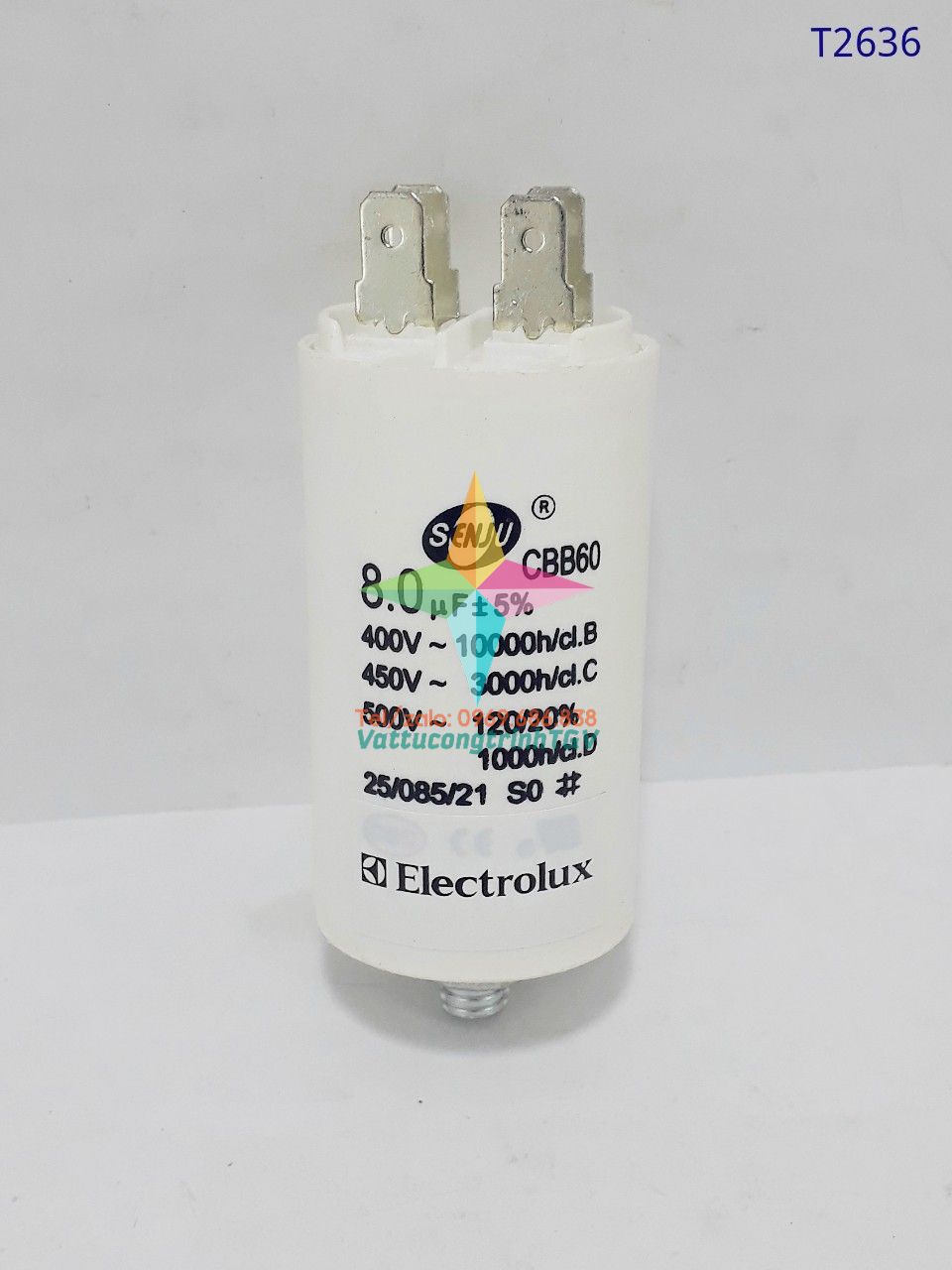 Tụ điện cbb60 450vac - 8.0uf+5% cho máy sấy electrolux